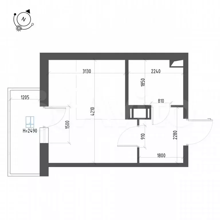 Квартира-студия, 23,3 м, 4/12 эт. - Фото 1
