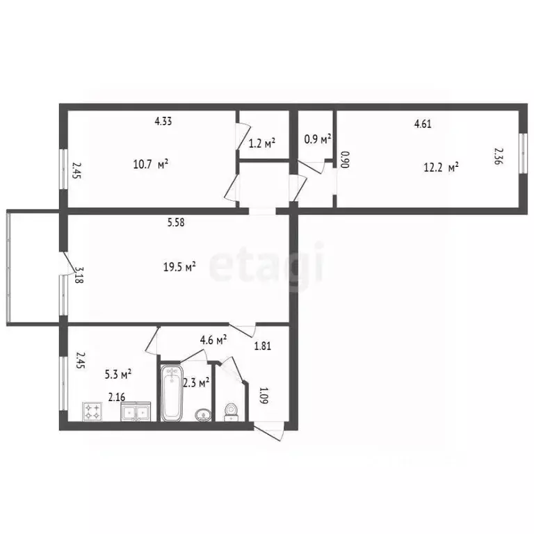 3-к кв. Санкт-Петербург Кубинская ул., 40 (58.7 м) - Фото 2