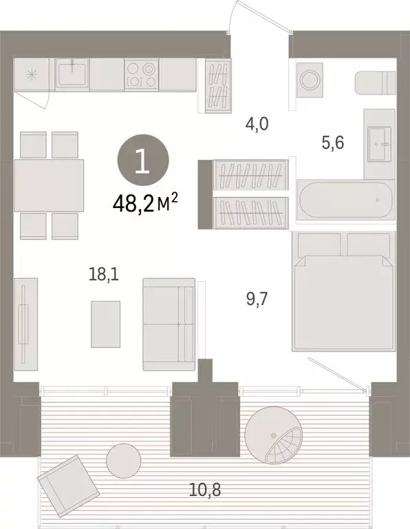 1-комнатная квартира: Новосибирск, улица Аэропорт (48.17 м) - Фото 0