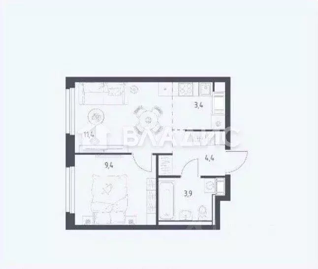 Квартира, 2 комнаты, 32.5 м - Фото 0