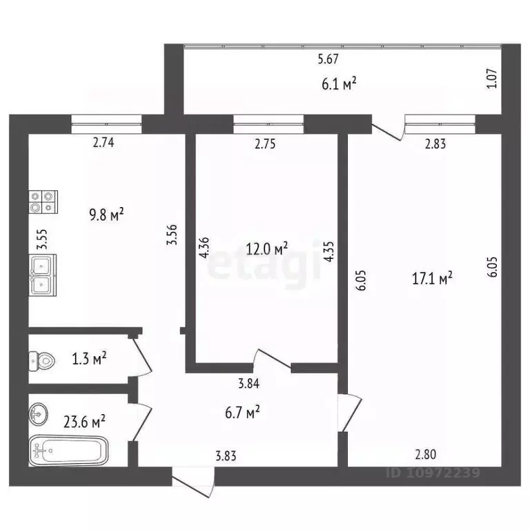 2-к кв. Башкортостан, Стерлитамак Южный мкр, ул. Суханова, 14А (49.5 ... - Фото 1