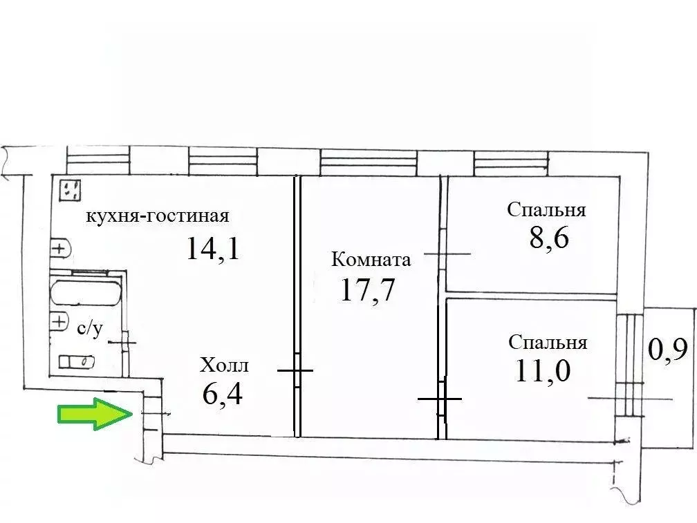 4-к кв. Татарстан, Казань ул. Лейтенанта Красикова, 12 (60.1 м) - Фото 1