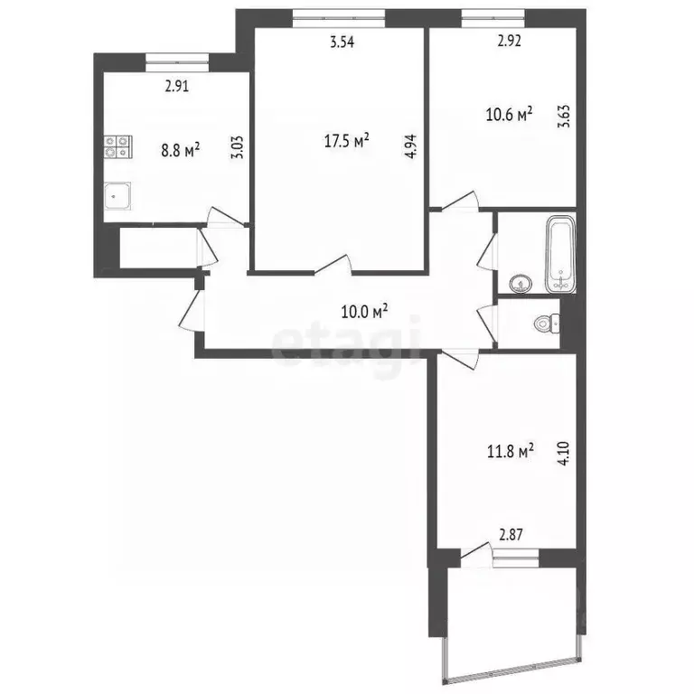 3-к кв. Вологодская область, Вологда Фрязиновская ул., 33 (65.0 м) - Фото 2