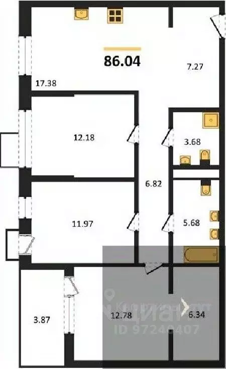 3-к кв. Воронежская область, Воронеж наб. Чуева, 7 (86.04 м) - Фото 1