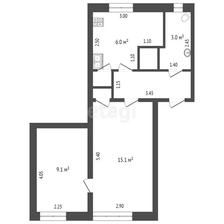2-комнатная квартира: село Новолокти, Советская улица, 3 (40.1 м) - Фото 1