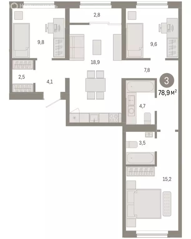 3-комнатная квартира: Новосибирск, Большевистская улица, с49 (78.92 м) - Фото 1