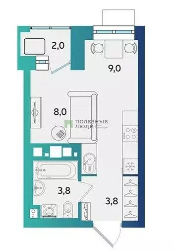 Квартира-студия: Ижевск, улица Архитектора П.П. Берша, 42 (26.3 м) - Фото 1