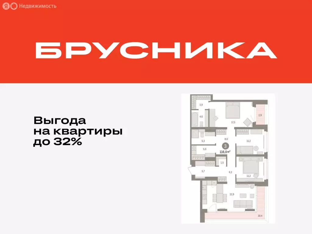 3-комнатная квартира: Тюмень, жилой комплекс На Минской (116 м) - Фото 0