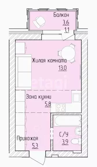Студия Алтайский край, Барнаул ВРЗ мкр, бул. 9 Января, 14 (31.0 м) - Фото 1