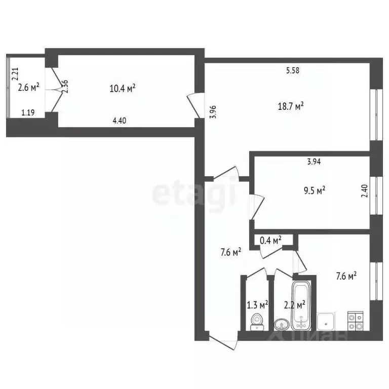 3-к кв. Башкортостан, Стерлитамак Коммунистическая ул., 24 (57.8 м) - Фото 1