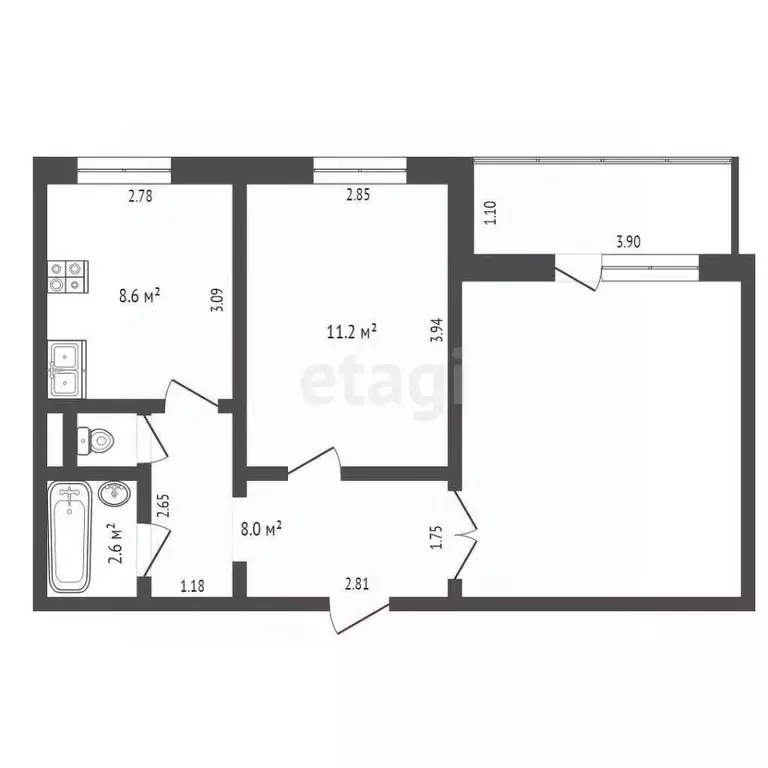 2-к кв. Ханты-Мансийский АО, Нягань 3-й мкр, 8 (50.1 м) - Фото 2