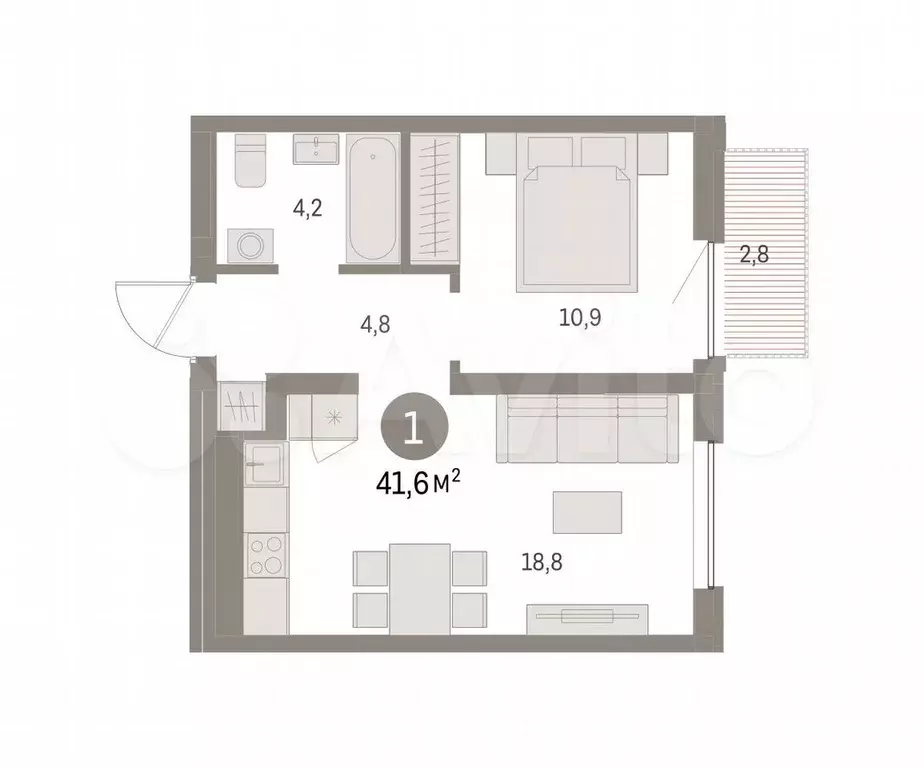 1-к. квартира, 41,5 м, 4/16 эт. - Фото 0
