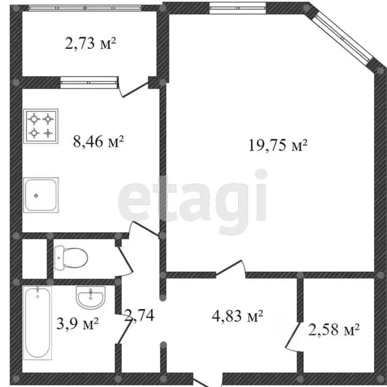 1-к кв. Калужская область, Калуга Хрустальная ул., 44к6 (42.3 м) - Фото 2