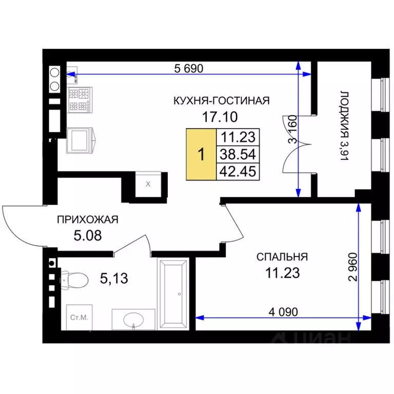 1-к кв. Калининградская область, Гурьевск Включи жилой комплекс (42.45 ... - Фото 0