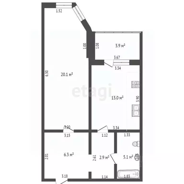1-к кв. Тамбовская область, Тамбов ул. Карла Маркса, 171 (46.4 м) - Фото 2