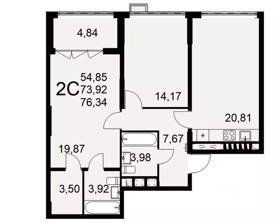 2-к кв. Тульская область, Тула ул. Федора Смирнова, 2 (76.34 м) - Фото 0