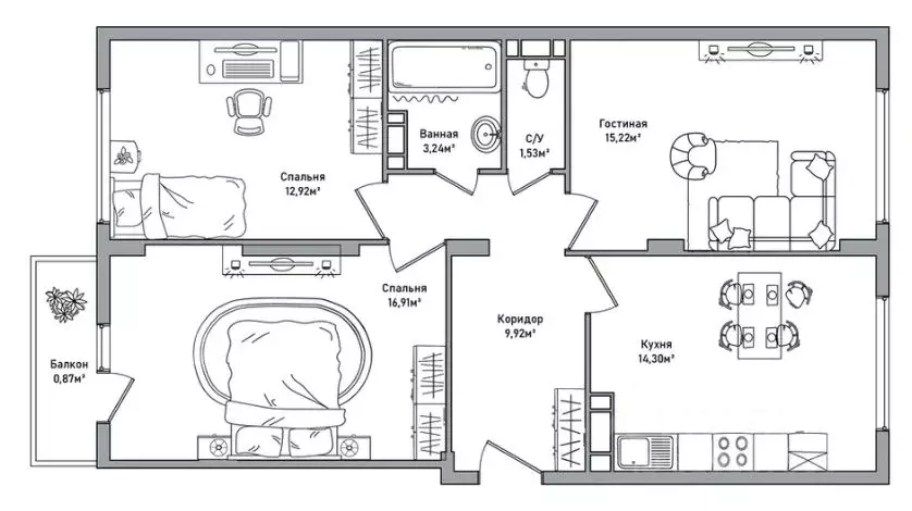 3-к кв. Ярославская область, Ярославль ул. Брагинская, 18к3 (75.0 м) - Фото 2