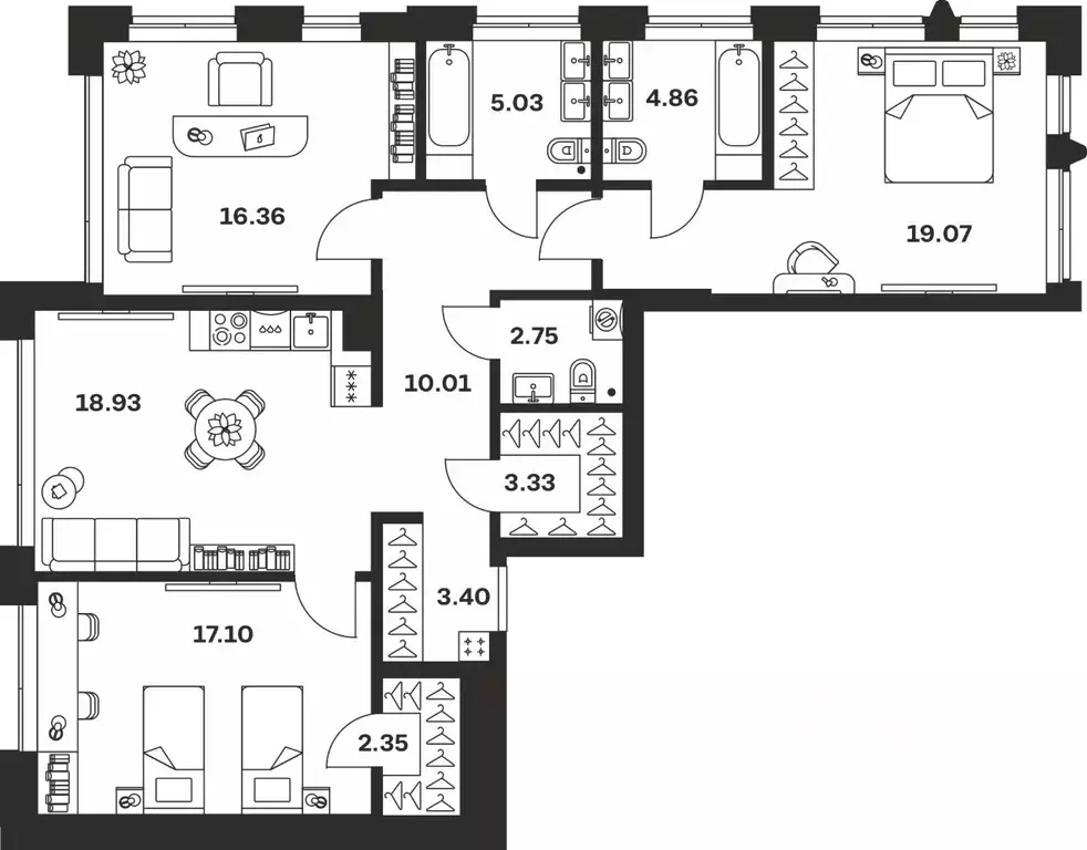 3-к кв. Тульская область, Тула Прайм Сойфера жилой комплекс (103.19 м) - Фото 1