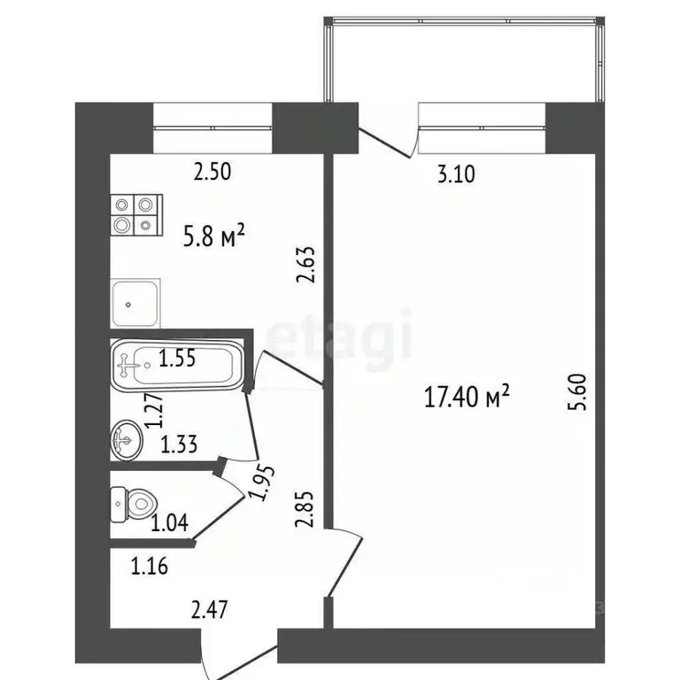 1-к кв. Чувашия, Чебоксары ул. Патриса Лумумбы, 12 (30.5 м) - Фото 1