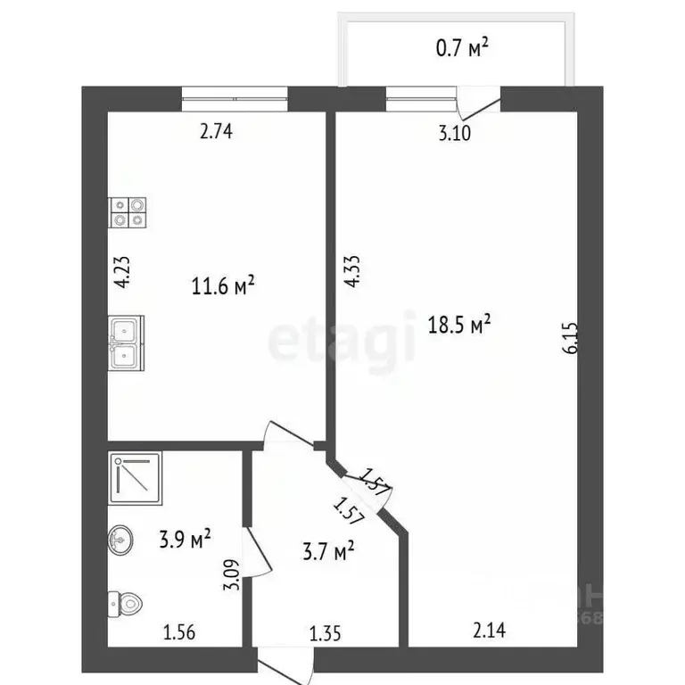 1-к кв. Калининградская область, Калининград Иртышский пер., 14 (39.0 ... - Фото 2
