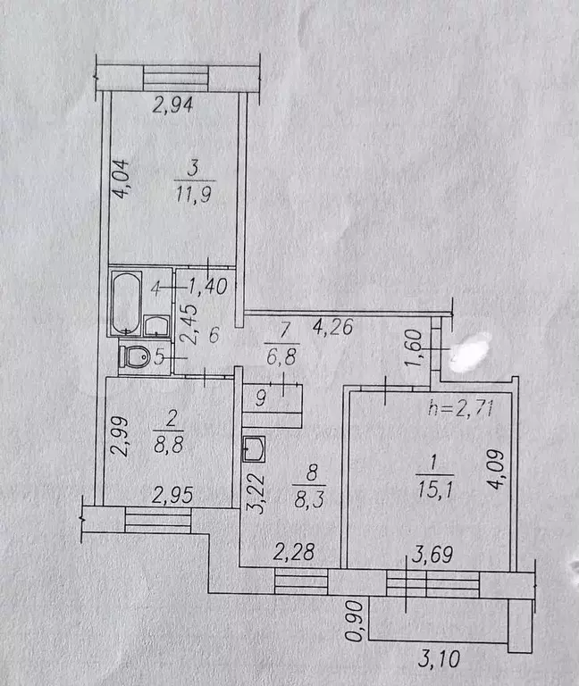 3-к. квартира, 57,9 м, 4/6 эт. - Фото 0