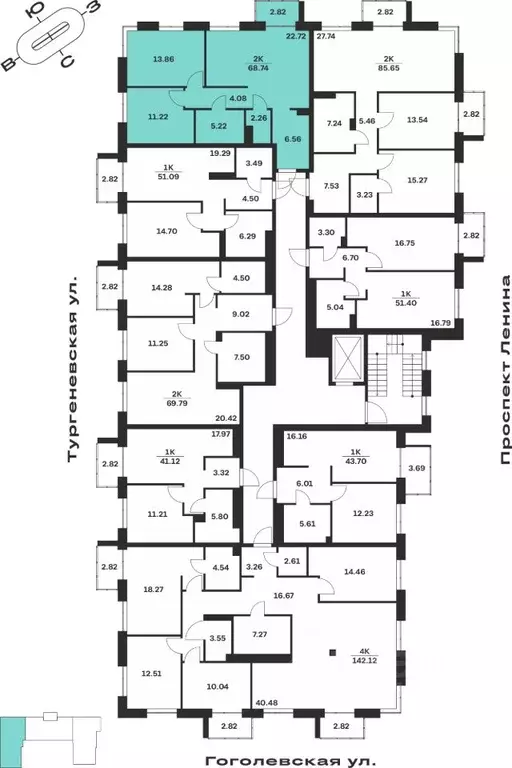 2-к кв. Тульская область, Тула Гоголевская ул., 43 (68.74 м) - Фото 1