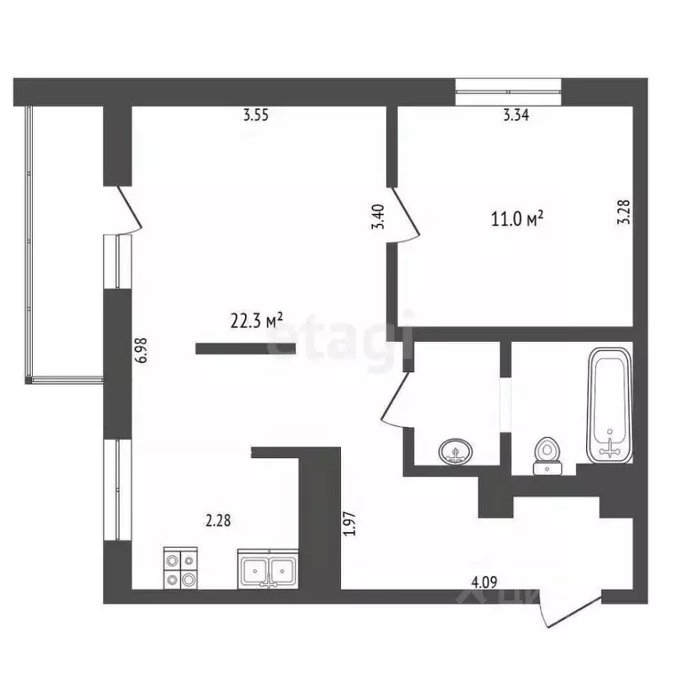 1-к кв. Тюменская область, Тюмень ул. Ю.-Р.Г. Эрвье, 24к1 (44.4 м) - Фото 1