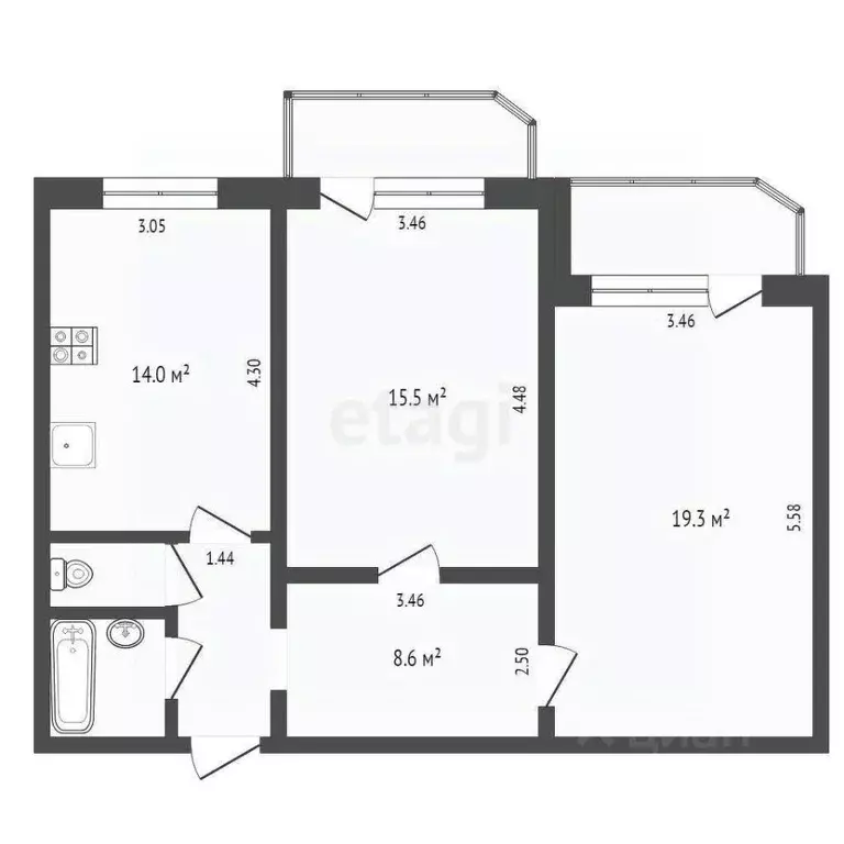 2-к кв. Тюменская область, Тюмень ул. Николая Федорова, 6 (64.0 м) - Фото 1