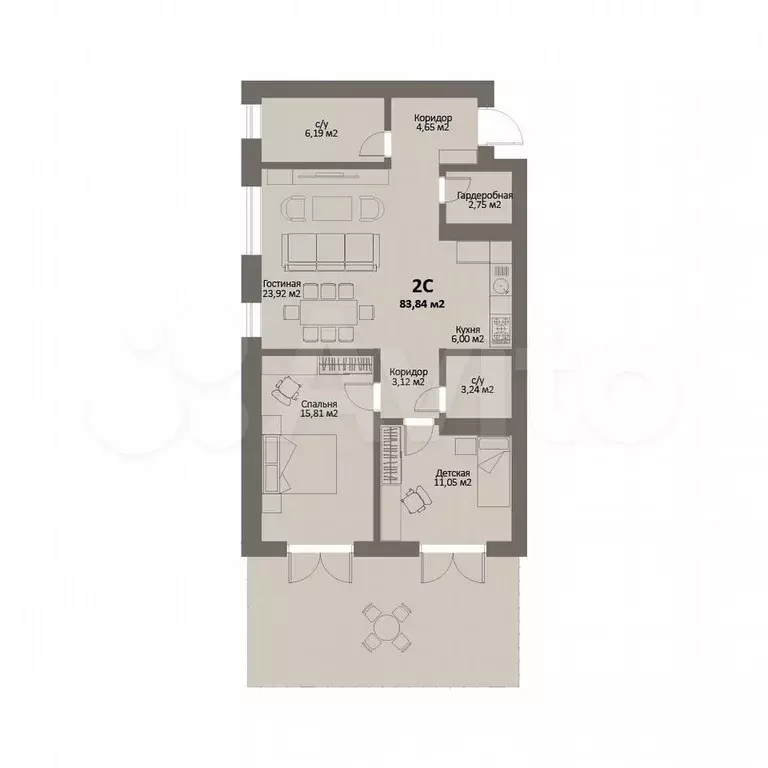 2-к. квартира, 83,8 м, 4/4 эт. - Фото 1