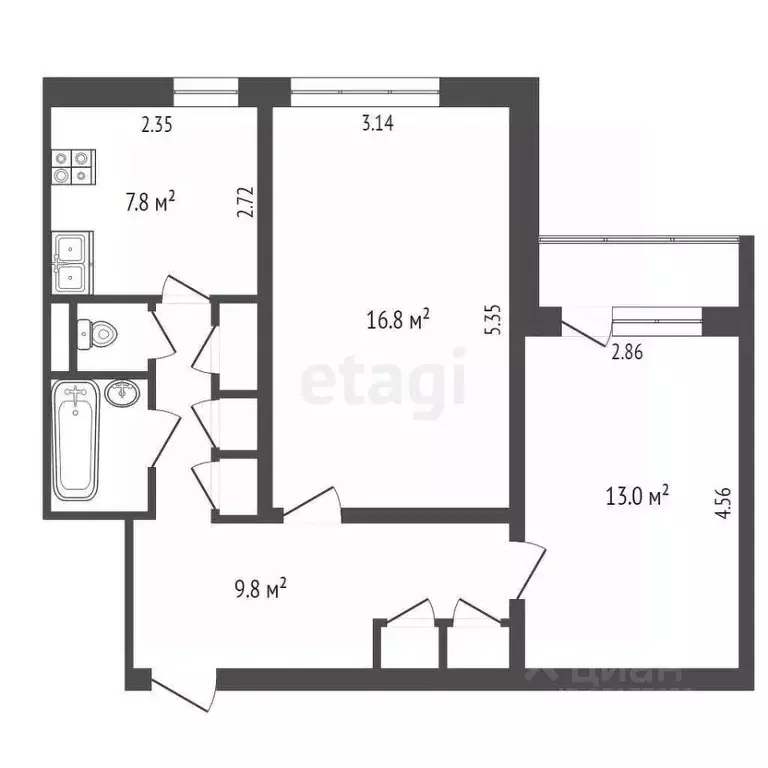 2-к кв. Ямало-Ненецкий АО, Новый Уренгой Мирный мкр, 4/3 (52.9 м) - Фото 0