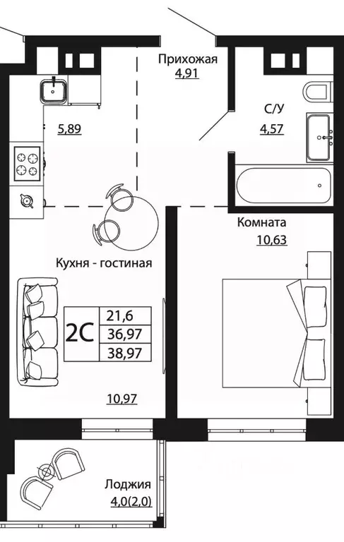 2-к кв. Ростовская область, Ростов-на-Дону ул. Текучева, 370/2 (38.37 ... - Фото 0