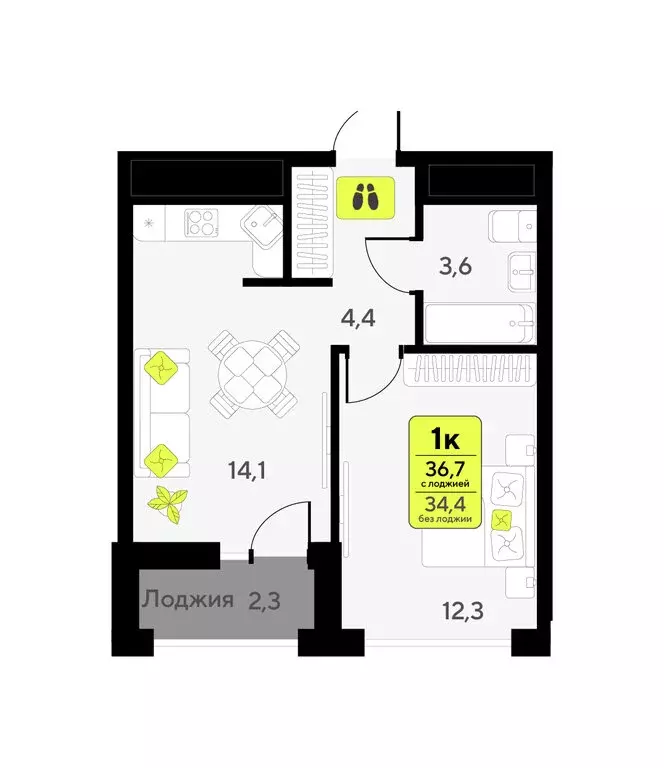 1-комнатная квартира: Тюмень, улица Андрея Приказнова, 1 (36.7 м) - Фото 1