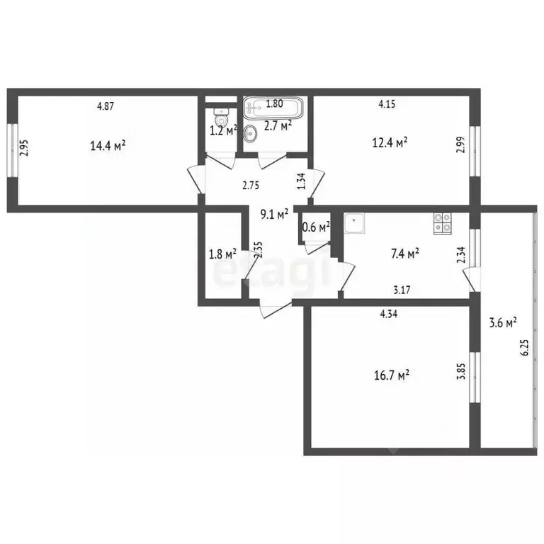 3-к кв. Татарстан, Альметьевск Советская ул., 147 (69.9 м) - Фото 2