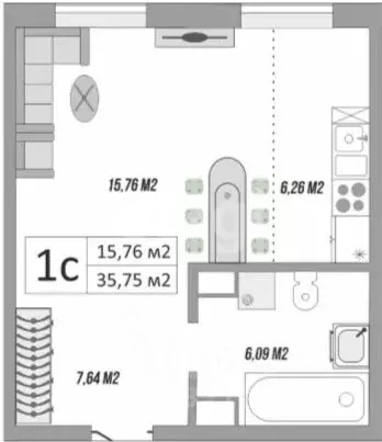 Студия Оренбургская область, Оренбург ул. Яицкая, 11 (36.45 м) - Фото 2