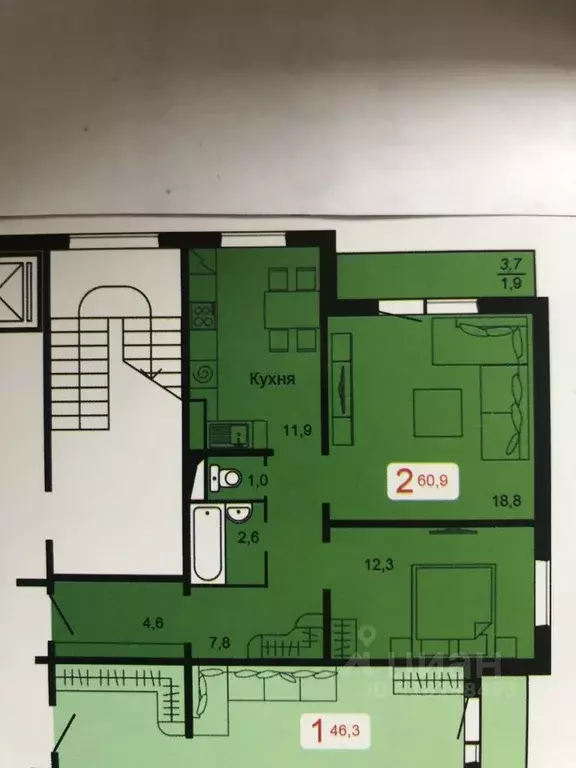 2-к кв. Красноярский край, Красноярск ул. Кутузова, 2 ст5 (60.9 м) - Фото 0