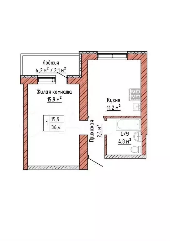 1-к. квартира, 36,4 м, 10/16 эт. - Фото 0