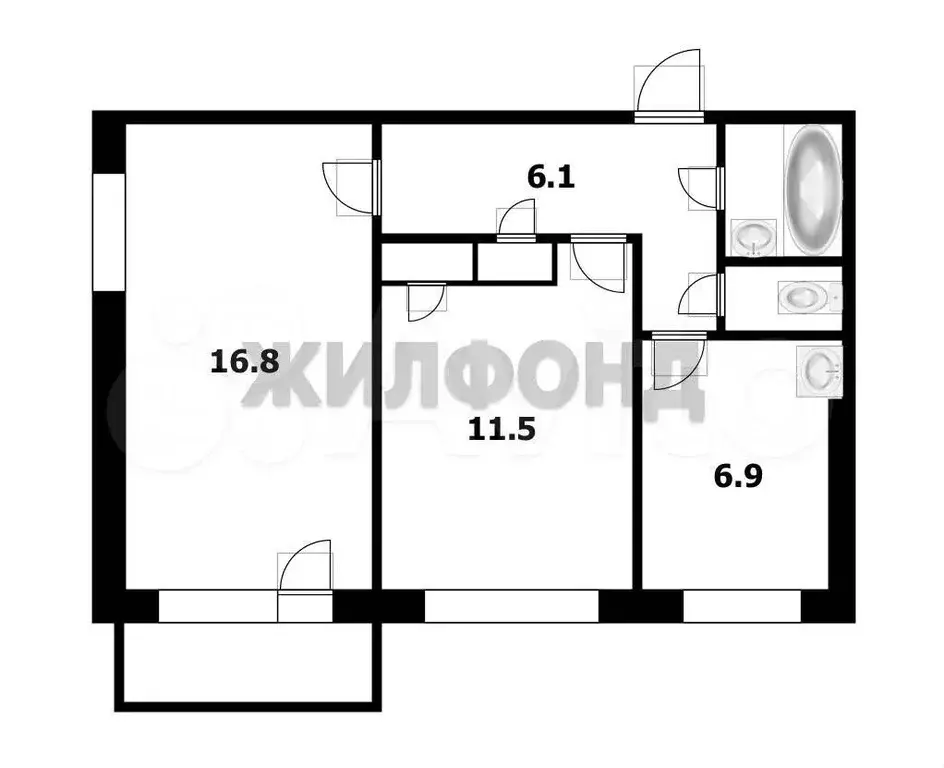 2-к. квартира, 45,7 м, 3/9 эт. - Фото 0