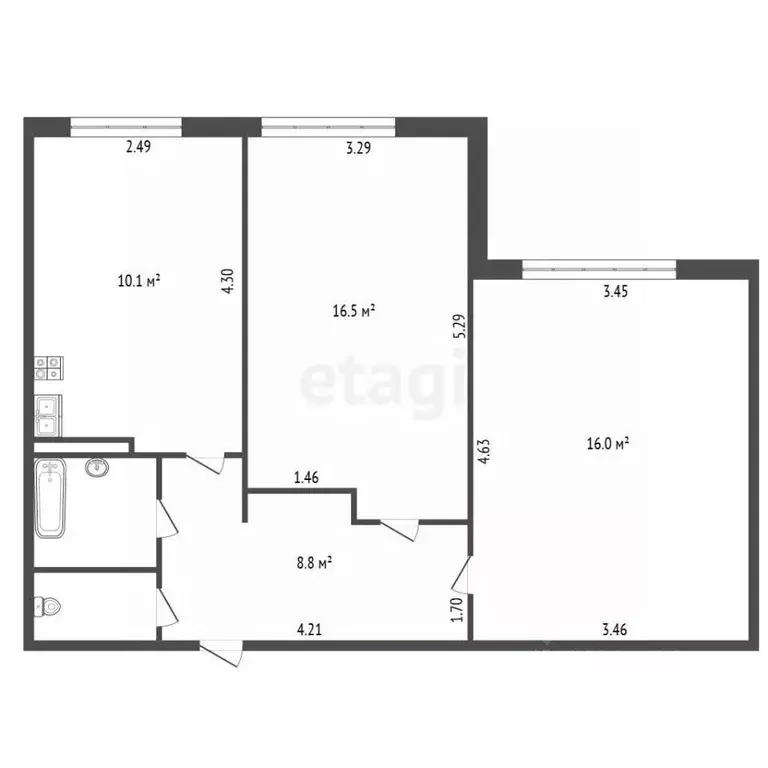2-к кв. Санкт-Петербург ул. Котина, 4к1 (55.0 м) - Фото 2