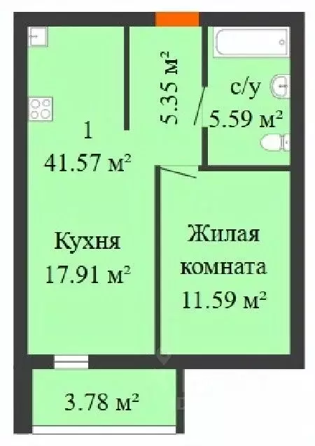 1-к кв. Самарская область, Новокуйбышевск 69-й кв-л,  (41.57 м) - Фото 0