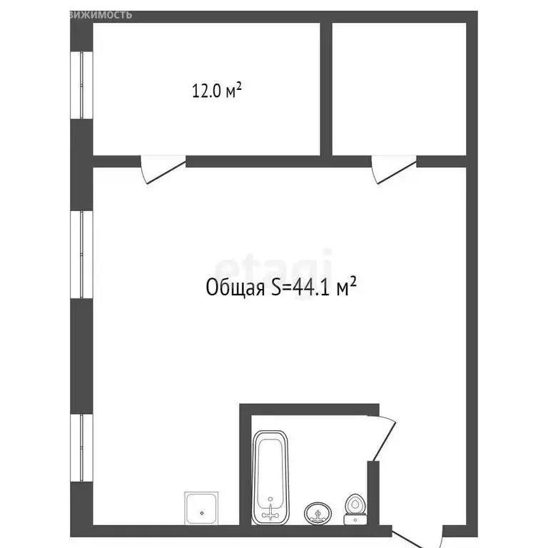 1-комнатная квартира: Брянск, Октябрьская улица, 39 (44 м) - Фото 0