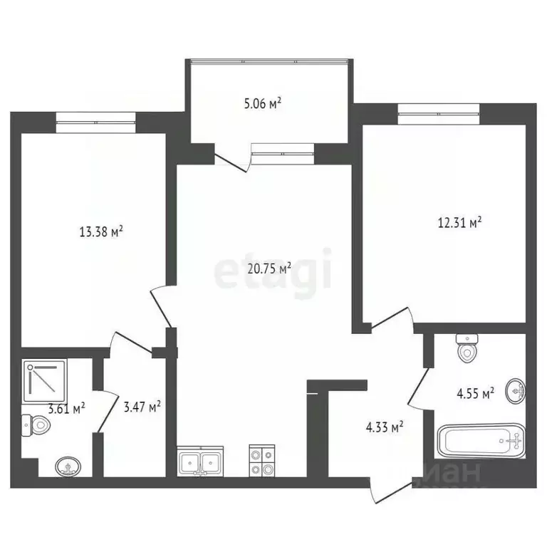 2-к кв. Тюменская область, Тюмень Ставропольская ул., 10 (67.32 м) - Фото 1