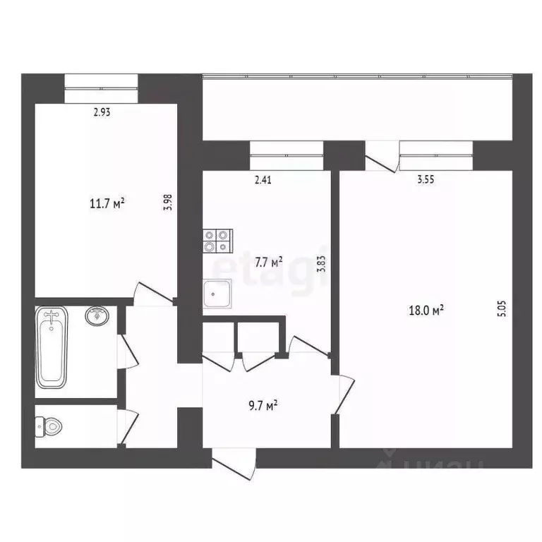 2-к кв. Орловская область, Орел Костомаровская ул., 3 (49.5 м) - Фото 2