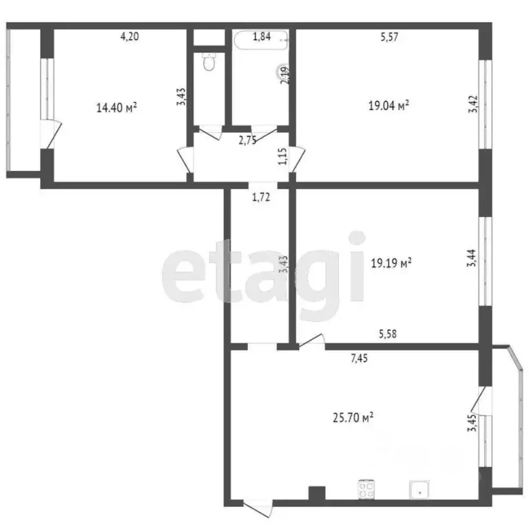 3-к кв. Тюменская область, Тюмень ул. Федюнинского, 60к2 (92.4 м) - Фото 2
