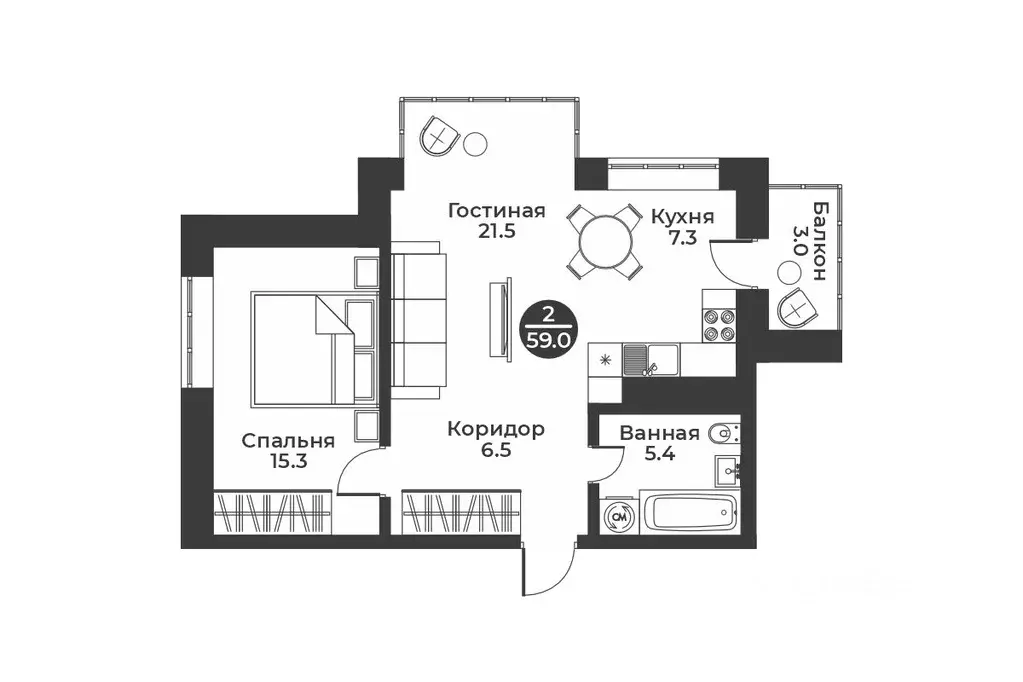 2-к кв. Хакасия, Абакан ул. Генерала Тихонова, 7 (59.0 м) - Фото 0