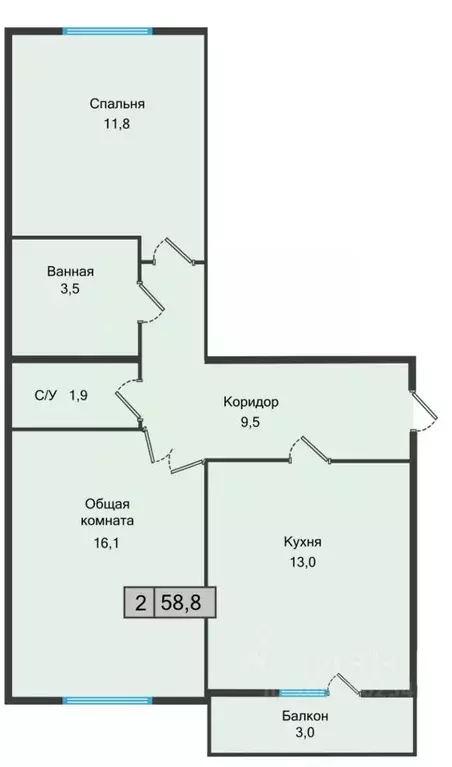 2-к кв. Ставропольский край, Железноводск  (58.8 м) - Фото 0