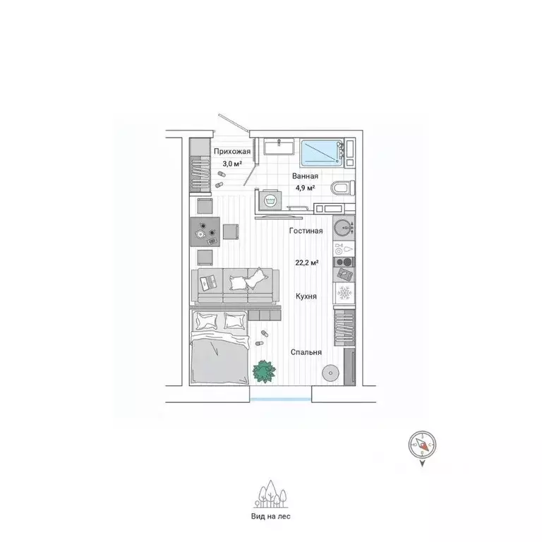 Студия Приморский край, Владивосток ул. Нейбута (29.6 м) - Фото 1