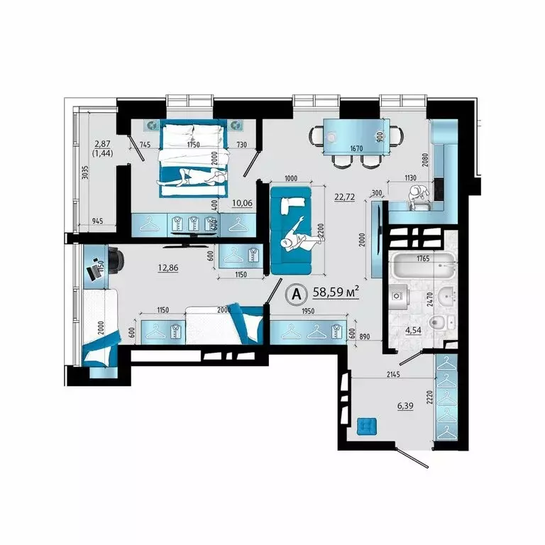 3-комнатная квартира: Владивосток, Ленинский район (58.59 м) - Фото 1