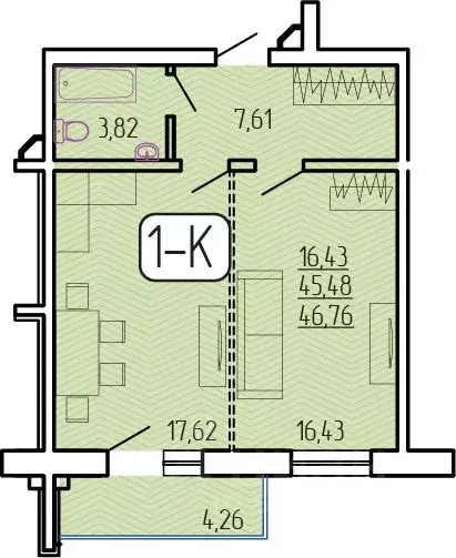 1-к кв. Бурятия, Улан-Удэ 129-й мкр,  (46.76 м) - Фото 1