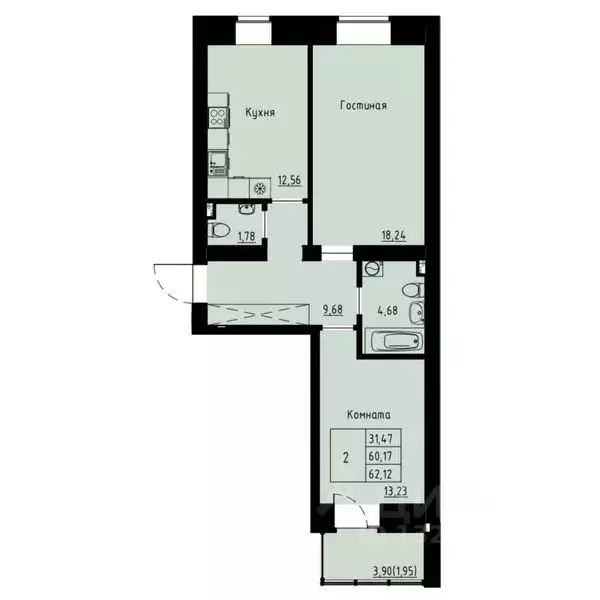 2-к кв. Красноярский край, Красноярск ул. Елены Стасовой, 82 (60.0 м) - Фото 1