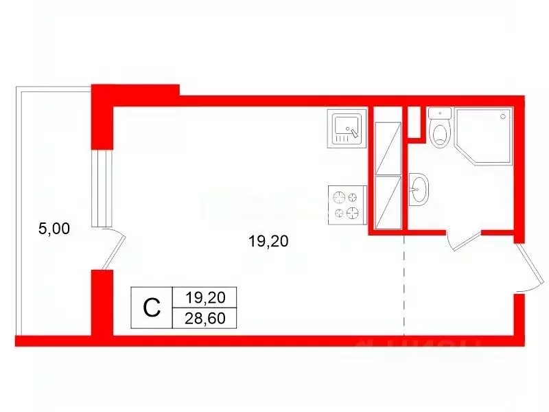 Студия Санкт-Петербург пос. Шушары, ул. Вишерская, 2 (28.9 м) - Фото 2